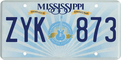 MS license plate ZYK873