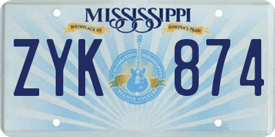 MS license plate ZYK874