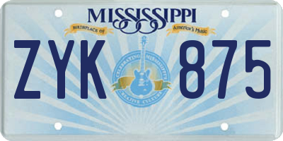 MS license plate ZYK875