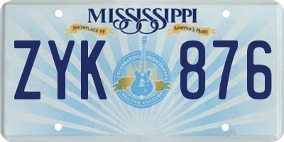 MS license plate ZYK876