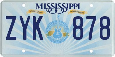 MS license plate ZYK878