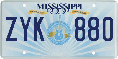 MS license plate ZYK880