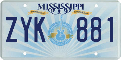 MS license plate ZYK881