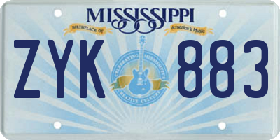MS license plate ZYK883