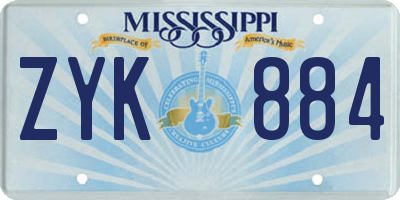 MS license plate ZYK884