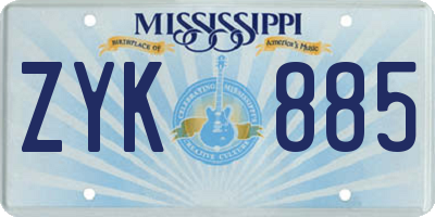 MS license plate ZYK885