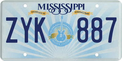MS license plate ZYK887