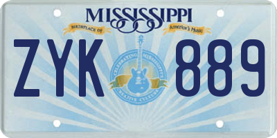 MS license plate ZYK889