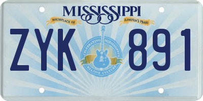 MS license plate ZYK891