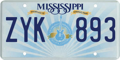 MS license plate ZYK893