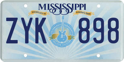 MS license plate ZYK898