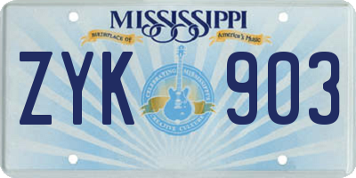 MS license plate ZYK903