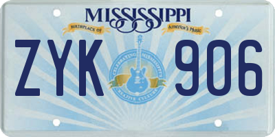 MS license plate ZYK906