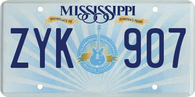MS license plate ZYK907