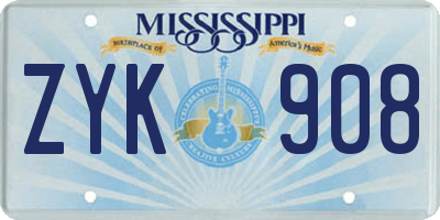 MS license plate ZYK908