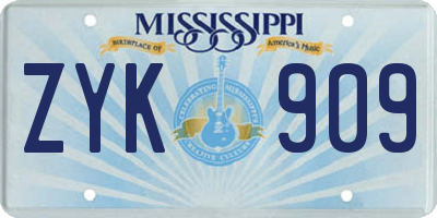 MS license plate ZYK909