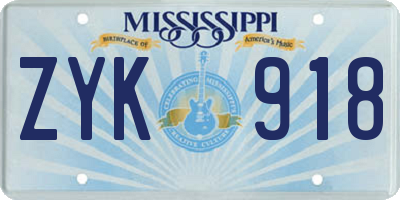 MS license plate ZYK918