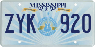 MS license plate ZYK920