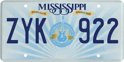 MS license plate ZYK922