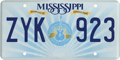 MS license plate ZYK923