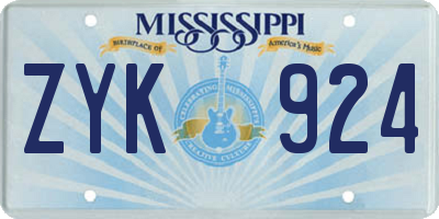 MS license plate ZYK924