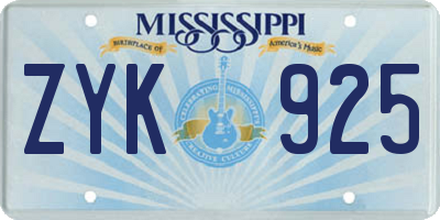 MS license plate ZYK925
