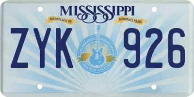 MS license plate ZYK926