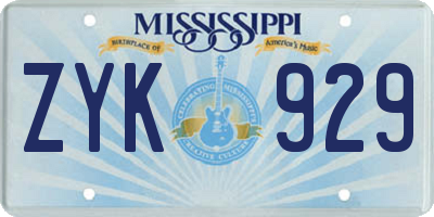 MS license plate ZYK929