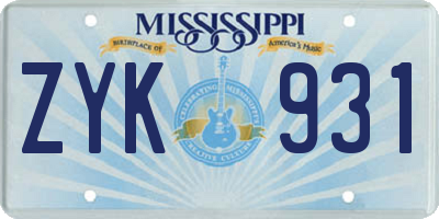 MS license plate ZYK931
