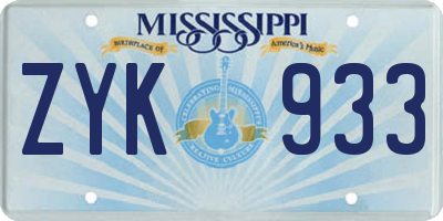 MS license plate ZYK933