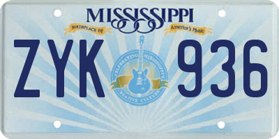 MS license plate ZYK936