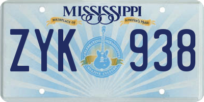 MS license plate ZYK938