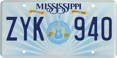 MS license plate ZYK940