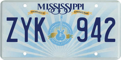 MS license plate ZYK942