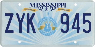 MS license plate ZYK945