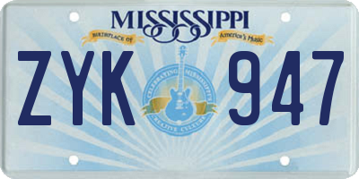 MS license plate ZYK947