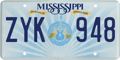 MS license plate ZYK948