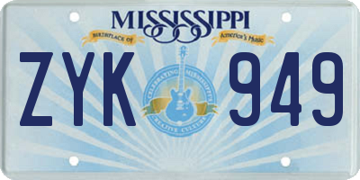 MS license plate ZYK949