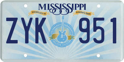 MS license plate ZYK951