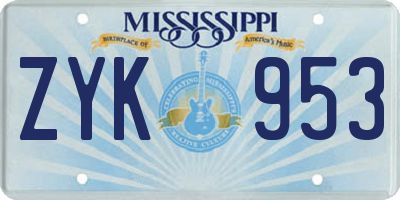 MS license plate ZYK953