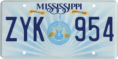 MS license plate ZYK954