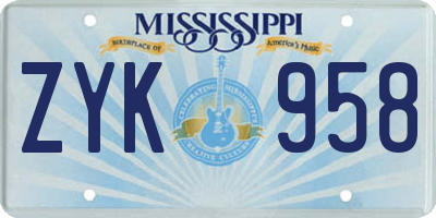 MS license plate ZYK958