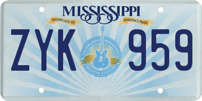 MS license plate ZYK959