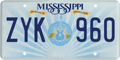 MS license plate ZYK960