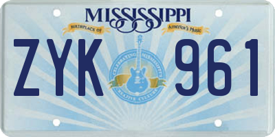 MS license plate ZYK961