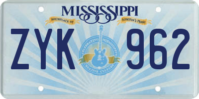 MS license plate ZYK962