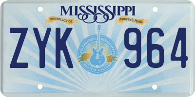 MS license plate ZYK964