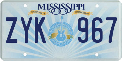MS license plate ZYK967