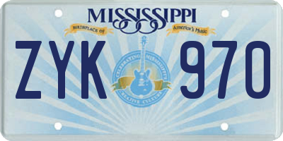 MS license plate ZYK970