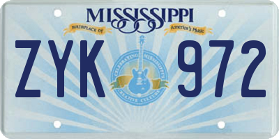 MS license plate ZYK972